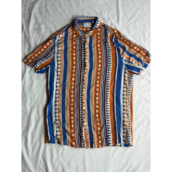 ASOS DESIGN Other - ASOS Design Mens Short Sleeve Button Down Geometric Tribal Print Shirt Blue M